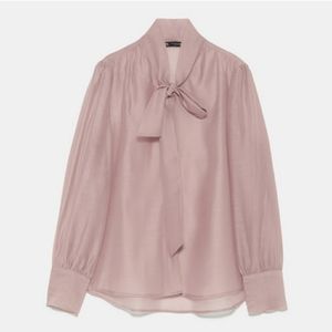Zara Sheer Organza Dusty Pink Neck Tie Blouse